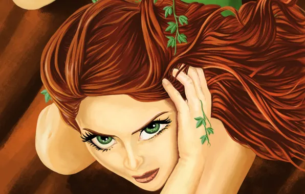 Look, face, hair, plants, hands, art, green eyes, DC Comics