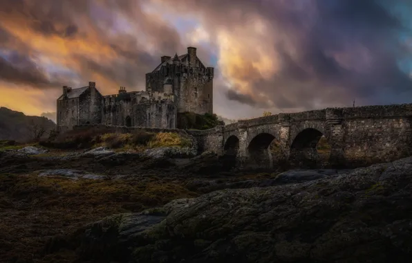 The sky, clouds, bridge, castle, Scotland, structure, sky, bridge