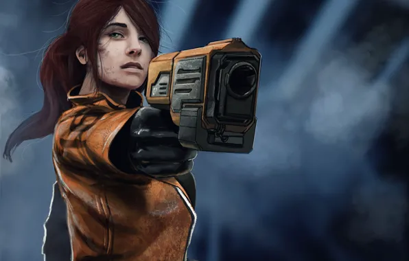 Picture girl, fiction, art, sci-fi. weapons