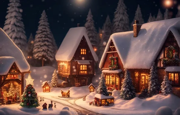 Winter, forest, snow, night, house, home, Christmas, hut