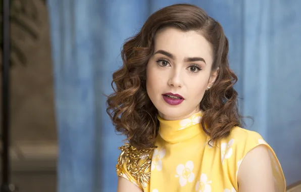 Look, girl, makeup, blouse, Lily Collins