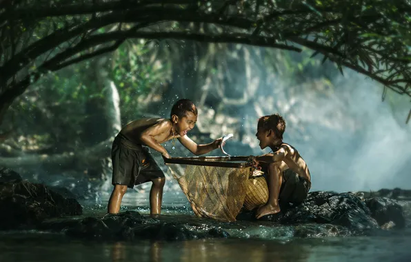 Man, child, asian, villager