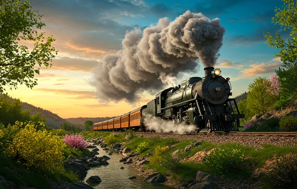 The sky, sunset, Wallpaper, smoke, the engine, art, wallpaper, sky