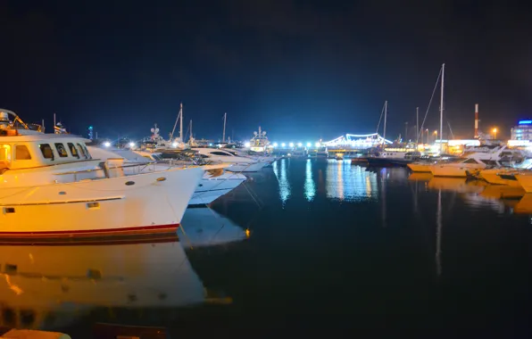 Lights, Night, Yacht, Sochi, The black sea