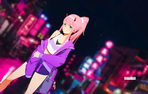 Girl, the city, retouching, Darling in the FranXX, Zero Two, by Captain-Tree
