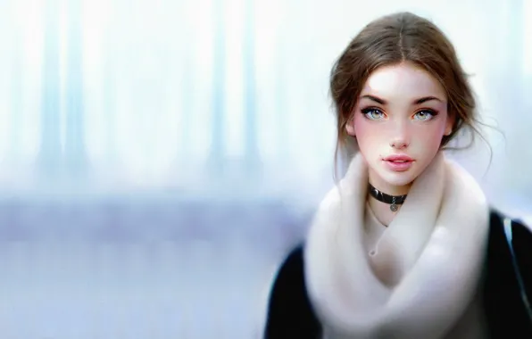 Winter, girl, portrait, art