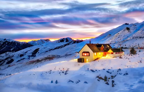 Lights, winter, snow, hut