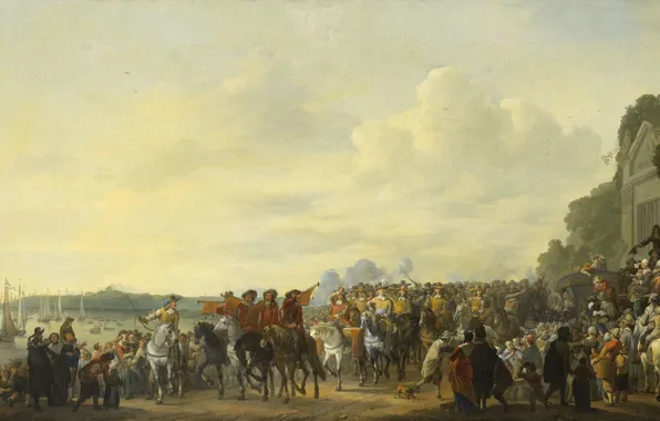 Oil, picture, canvas, Johannes Lingelbach, Stop Charles II in the estate of the Vema at …
