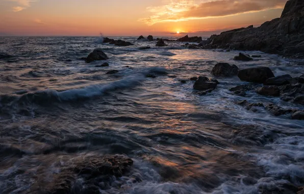 Sea, wave, sunset, surf