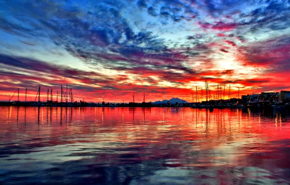 Picture sea, the sky, clouds, sunset, mountains