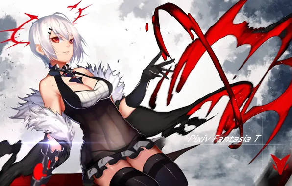 Girl, anime, red eyes, oppai, bishojo, Pixiv Fantasia, japonsese