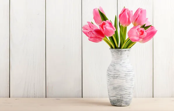 Flowers, bouquet, tulips, wood, pink, romantic, tulips, spring