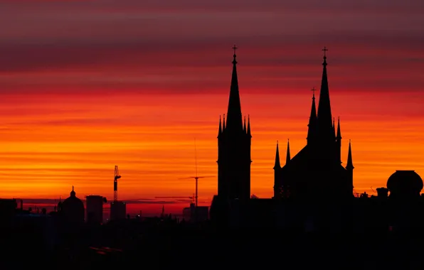 Austria, silhouette, Church, glow, spire, Vienna