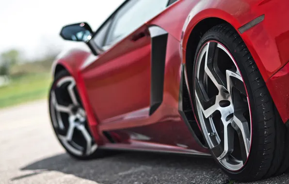 Close-up, red, Lamborghini, wheel, supercar, drives, LP700-4, Aventador