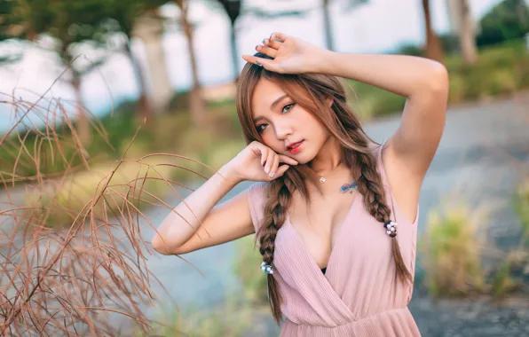 Look, girl, pose, Asian, cutie, bokeh