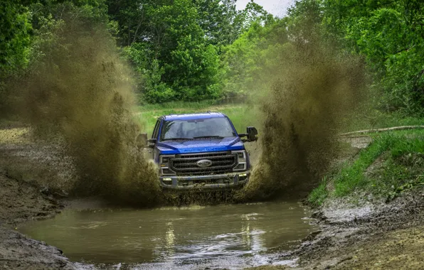 Picture blue, Ford, puddle, pickup, Super Duty, F-250, Tremor, 2020