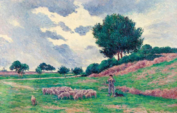 Picture landscape, animal, picture, Maximilien Luce, Maximilien Luce, The méréville. A Flock Of Sheep, 1902-03