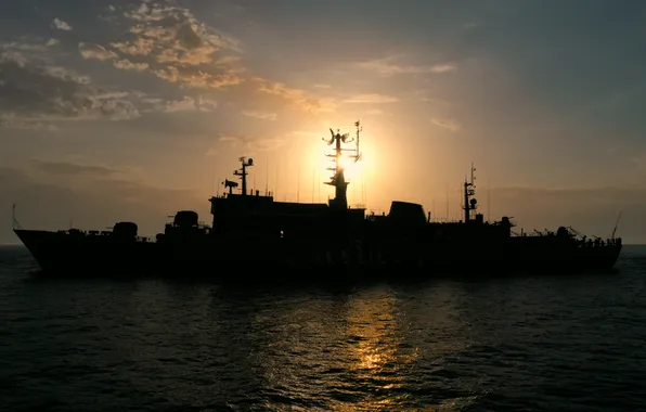 Sunset, the evening, Perekop, training ship