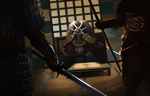 Picture weapons, warriors, equipment, samurai stance