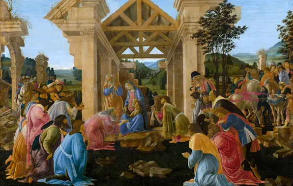 Picture, mythology, Sandro Botticelli, The Adoration Of The Magi