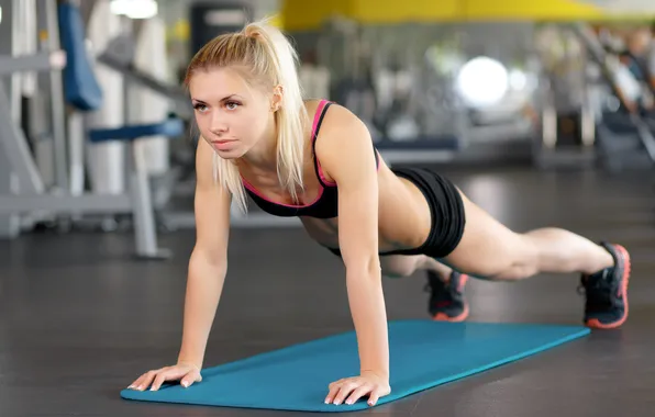 Picture woman, doing, pushupsv