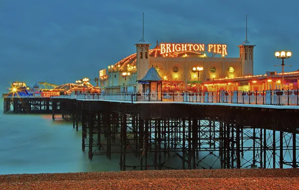 Beach, lights, England, the evening, pierce, twilight, Brighton