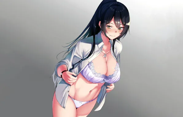 Girl, sexy, lingerie, bra, cleavage, blouse, panties, long hair