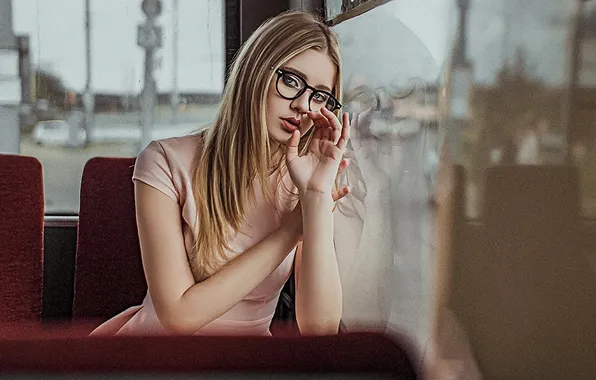 Picture Glass, Reflection, Girl, Look, Glasses, Lips, Dress, Ilona
