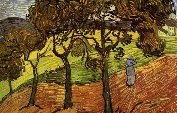 The maid, Vincent van Gogh, Landscape with, four trees, Trees and Figures