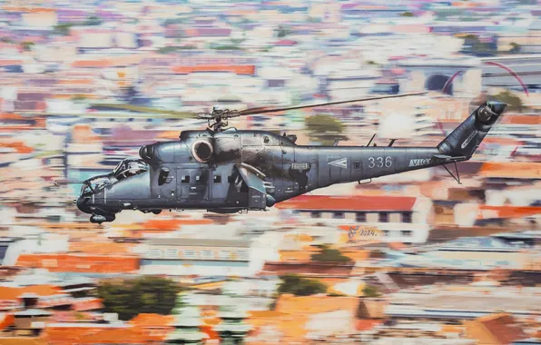 Helicopter, USSR, Hungary, Ferenc Vincze, Mi-24 in flight
