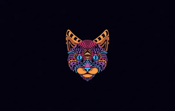Color, Minimalism, Neon, Cat, Style, Background, Face, Art