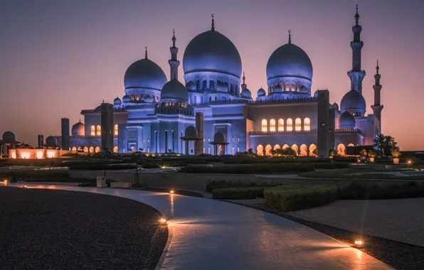 Night, mosque, UAE, minarets