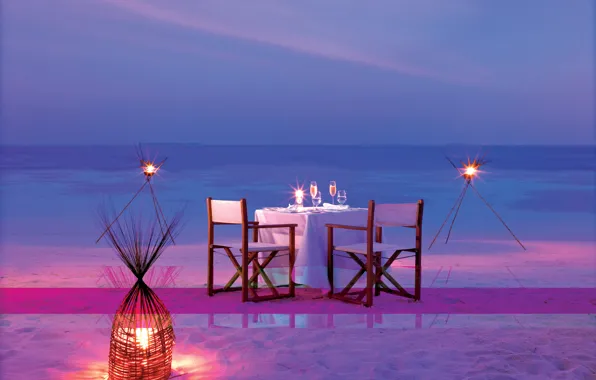 Picture the ocean, romance, the evening, candles, The Maldives, dinner