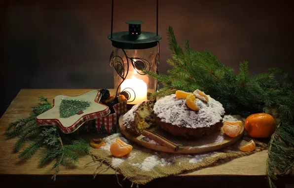 Winter, tree, new year, food, Christmas, flashlight, still life, cakes