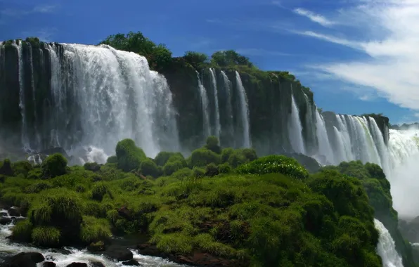 Picture the sky, grass, nature, stones, photo, waterfall, Argentina, Iguazu