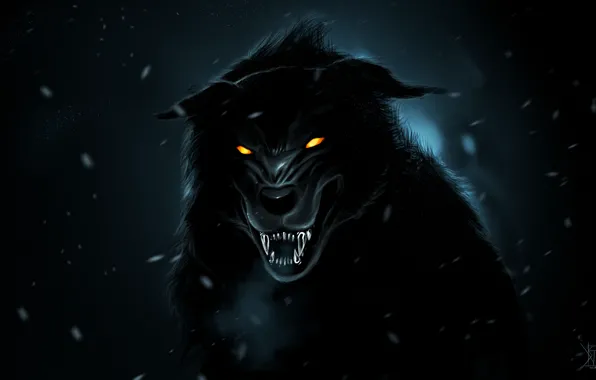 Picture predator, fangs, grin, art, by TheRisingSoul, Black Wolf
