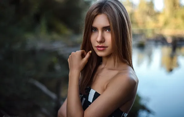 Water, girl, model, brown hair, beauty, long-haired, Daria, Maxim Kuzin