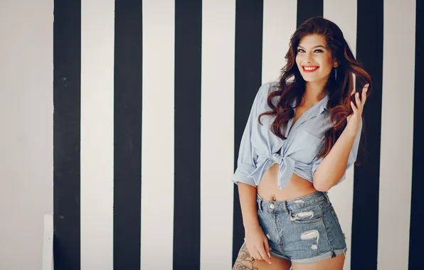 Girl, shorts, beautiful, model, pretty, tattoo, cute, long-haired