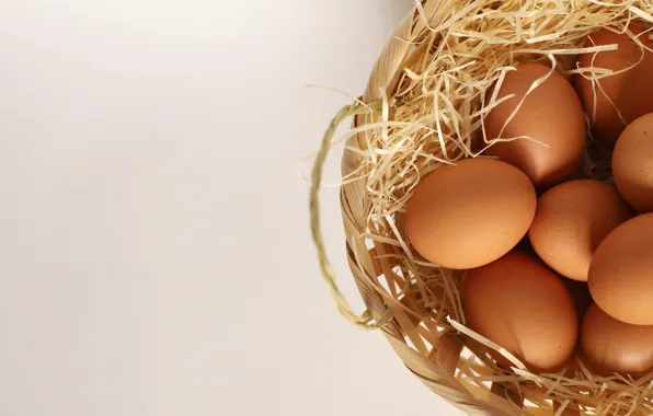 Eggs, basket, brown, light background, network, basket, chicken