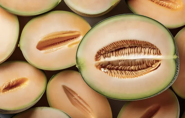 Summer, harvest, halves, a lot, melon, melon, AI art, neural network