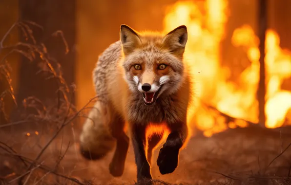 Trees, Smoke, Fire, Fox, Fire, Digital art, AI art, The Art of Artificial Intelligence