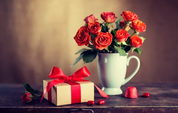 Love, flowers, gift, roses, bouquet, red, red, love