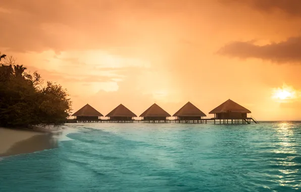 The ocean, the evening, The Maldives, resort