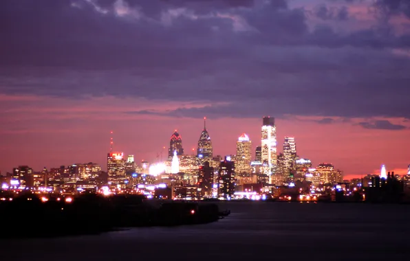 Night, skyscrapers, USA, USA, night city, Philadelphia