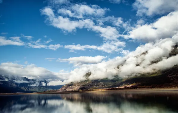 Clouds, mountains, nature, lake, China, Tibet