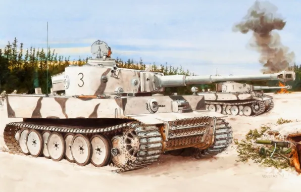 Picture winter, tiger, figure, the second world, the Germans, the Wehrmacht, heavy tank, Ron Volstad