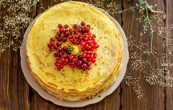 Berries, pancakes, currants, cakes, pancakes