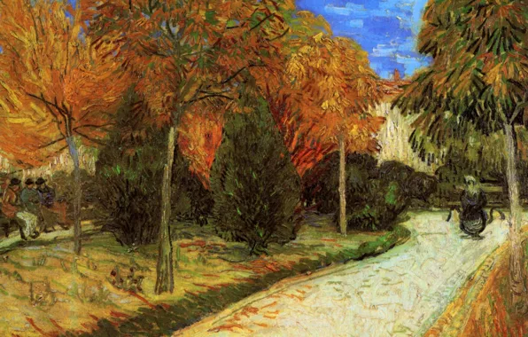 Picture autumn, trees, track, Vincent van Gogh, The Public, Park at Arles