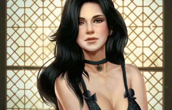 Picture chest, look, hair, art, medallion, art, the enchantress, Witcher 3: Wild Hunt