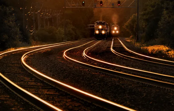 Wallpaper train, night, railroad